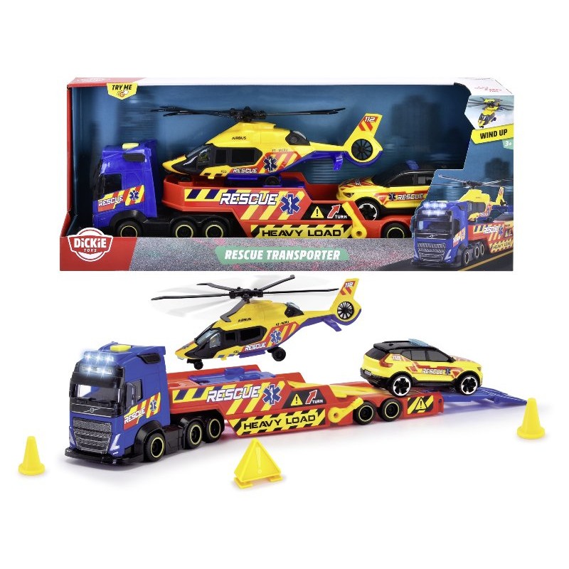 Volvo Fh16 Camion Rescue Cm.40 con Luci e Suoni, Rimorchio, Inclusa Volvo Xc40 Recharge e Elicottero Airbus H160 di Simba Dickie