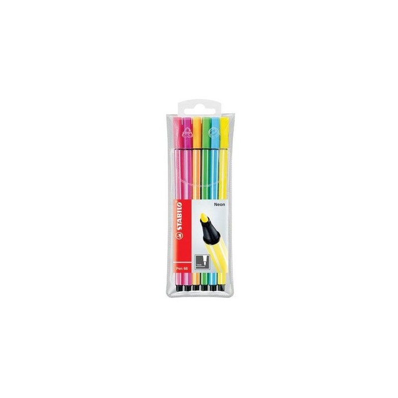 Stabilo Pen 68 Astuccio in Plastica da 6 Colori Neon