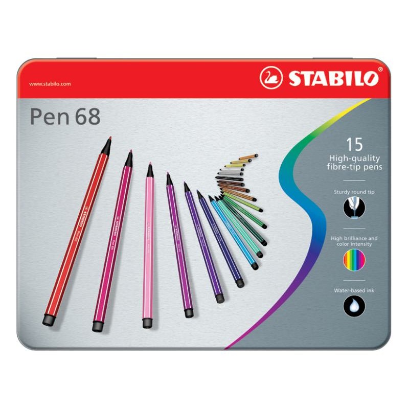 Stabilo Pen 68 Scatola in Metallo Arty da 15 Colori Ass.