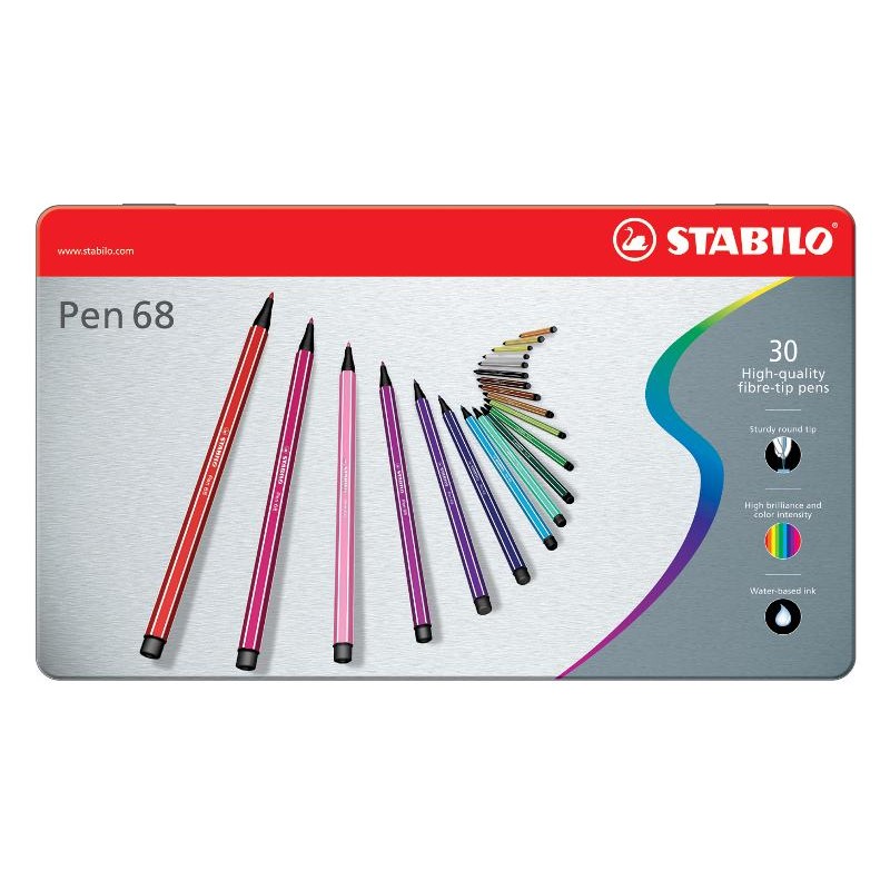 Stabilo Pen 68 Scatola in Metallo Arty da 30 Colori Ass.