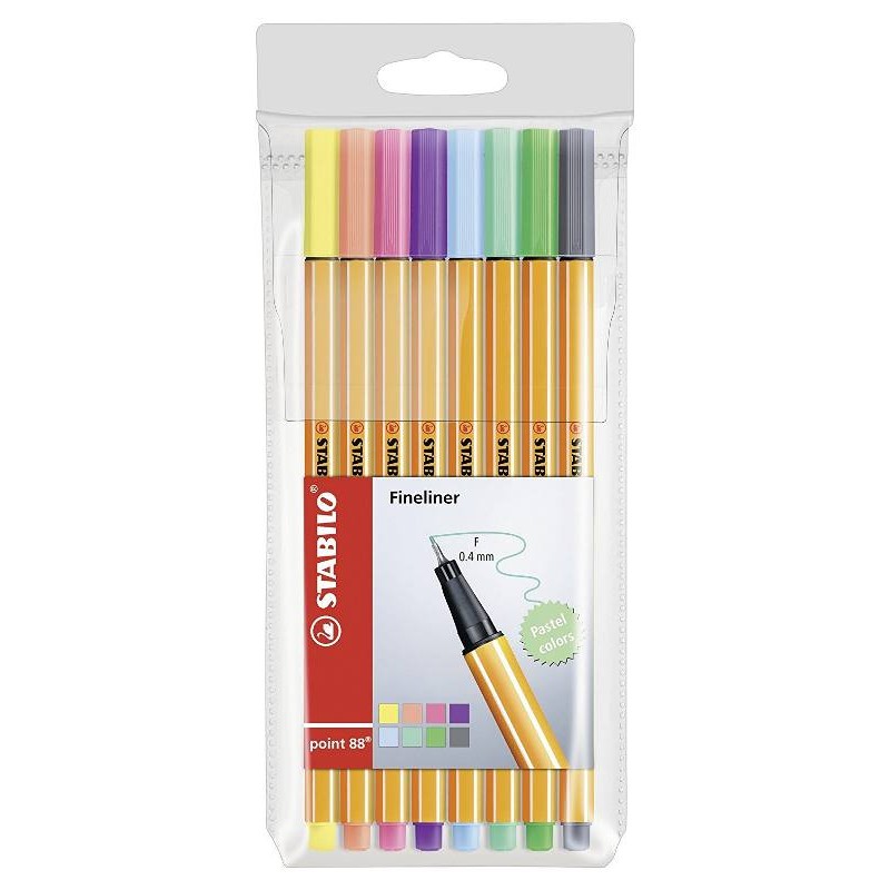 Stabilo Point 88 Astuccio in Plastica da 8 Colori Ass.(Colori Pastello)