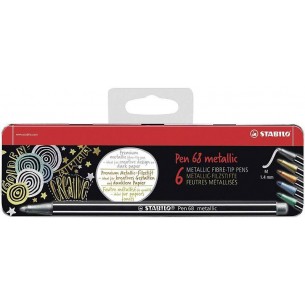 Stabilo Pen 68 Metallic Conf. da 6 Pz in Scatola di Metallo