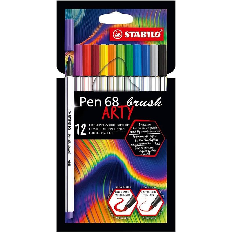Stabilo Pen 68 Brush Arty Line Astuccio in Cartone da 12 Colori Ass.