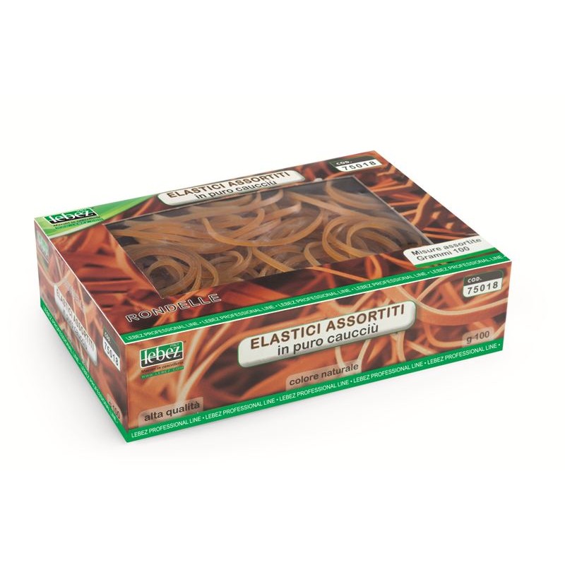 Scatola 100 Gr. Elastici Misure Assortite Colore Ambra di Lebez